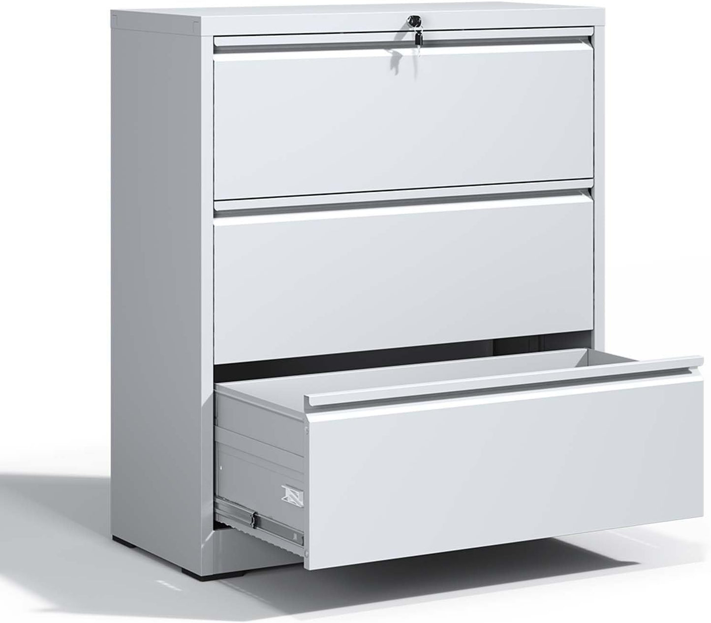 Locking Filing Cabinet with 3 Drawer Heavy Duty Large Metal Cabinet Home Office Lateral File Cabinets Wide Steel Cabinets for Legal/Letter Size File,Assembly Required