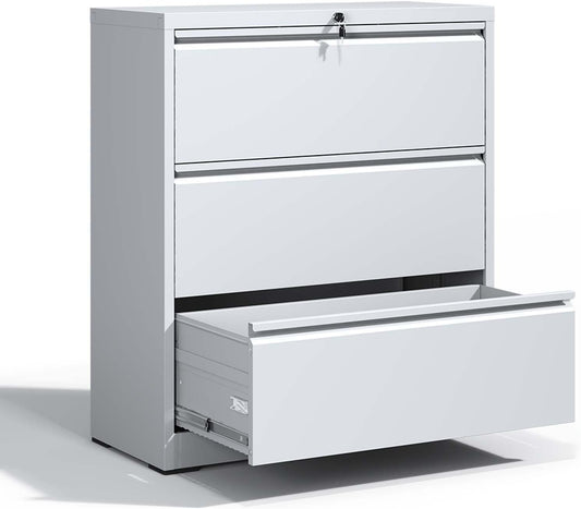 Locking Filing Cabinet with 3 Drawer Heavy Duty Large Metal Cabinet Home Office Lateral File Cabinets Wide Steel Cabinets for Legal/Letter Size File,Assembly Required