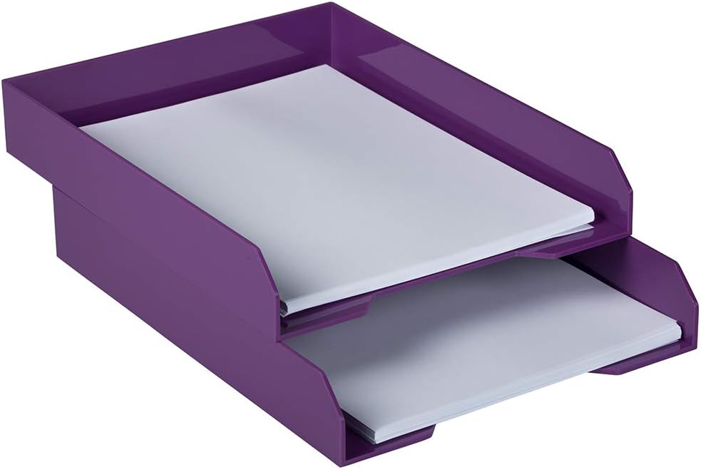 JAM PAPER Stackable Paper Trays - Purple - Desktop Document, Letter, & File Organizer Tray - Sold Individually