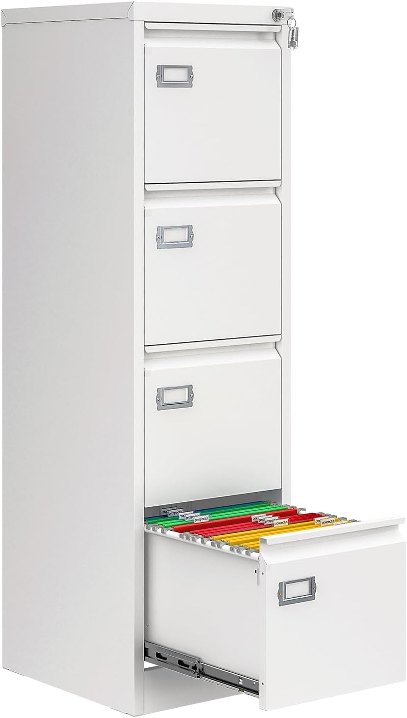 4 Drawer File Cabinet with Lock, Metal Filing Cabinets for Home Office, Vertical Black Locking File Caninet, Steel Narrow Four Drawer File Cabnet for Letter/Legal / A4 / B4- Assembly Required