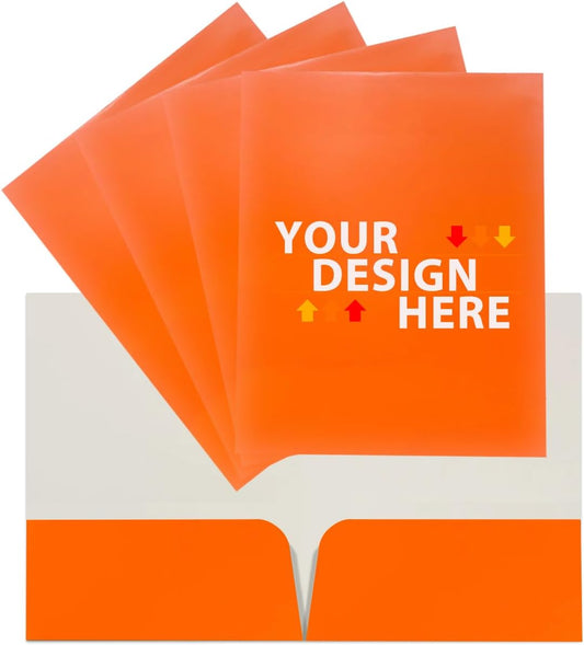 JAM PAPER Custom Printed Semi-Gloss Folders with Round Corner Pockets - Personalized Logo & Text - 12pt C1S - Orange - 100/Pack
