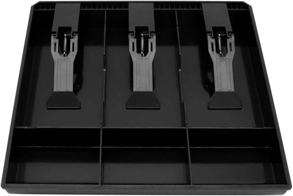 Cash Register Drawer Insert Tray 3 Bill/3 Coin Compartments with Plastic Clip for Money Storage, Black