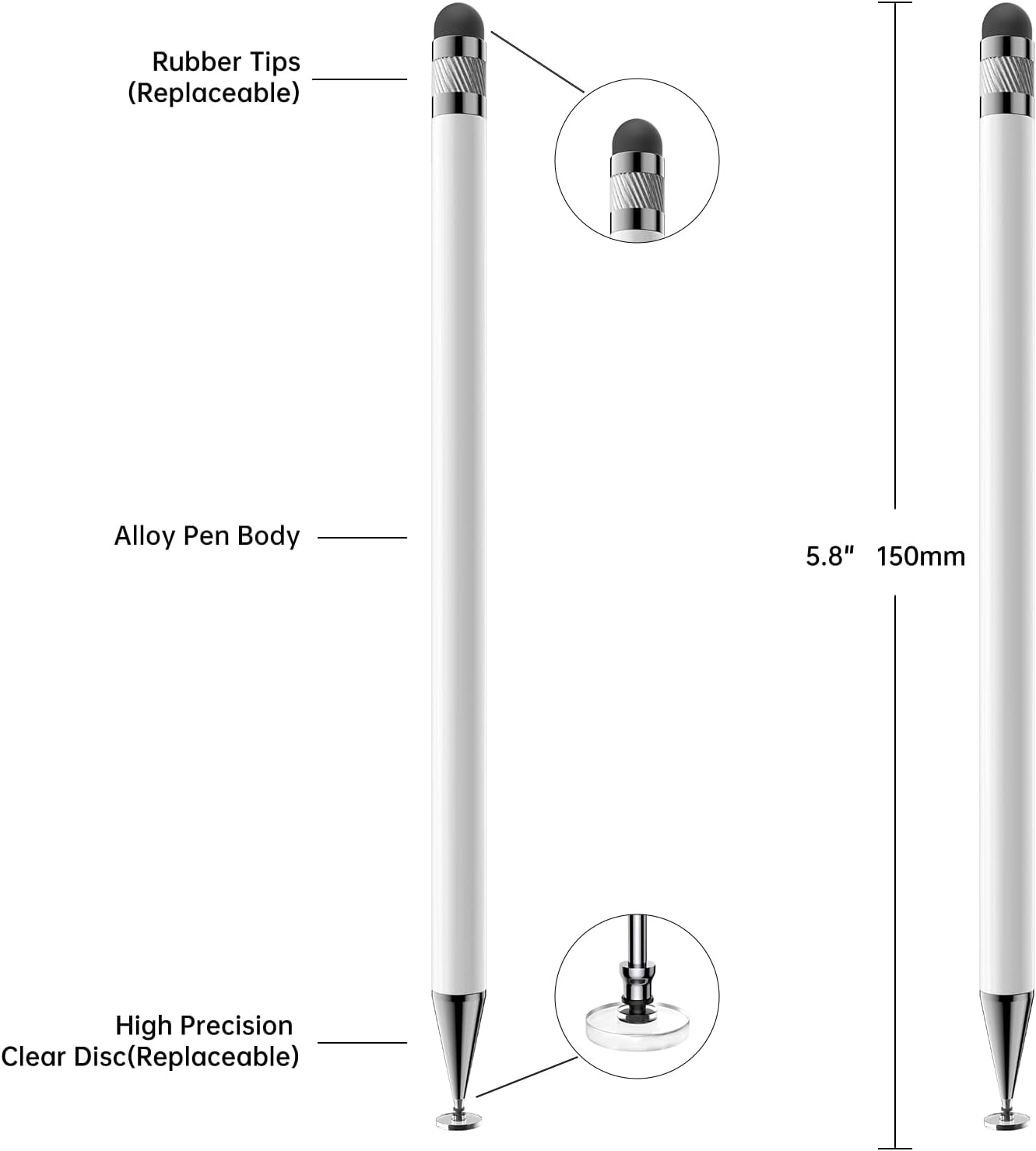 Bopomofo Stylus (5 Pcs), 2-in-1 Stylus Pen for Touchscreen, High Precision and Sensitivity, Suitable for iPhone/ipad/Android Tablets, Compatible with Touch Screens,White