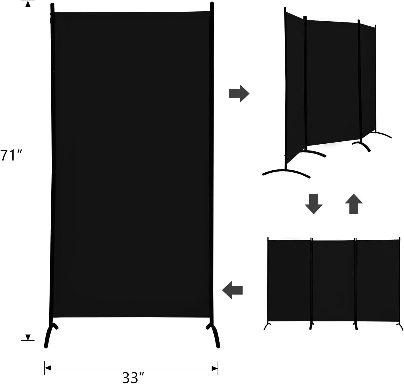 3 Panel Room Divider, 6FT Portable Room Dividers Folding Privacy Screens, 100" W Freestanding Fabric Divider for Room Separation, Partition Room Divider Panel for Dorm Home Studio Office, Black