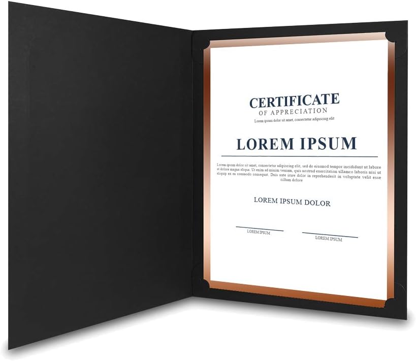 SUNEE Certificate Holders(Black, 50 Packs), Diploma Covers Gold Foil Border, for Letter Size 8.5x11 Certificates, Cardstock, Document Papers