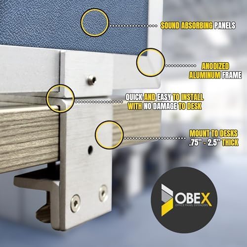 OBEX Acoustic Mounted Screen Privacy Panel Table Top Separator, Sound Blocking Desk Divider (Twilight, 24" X 60")