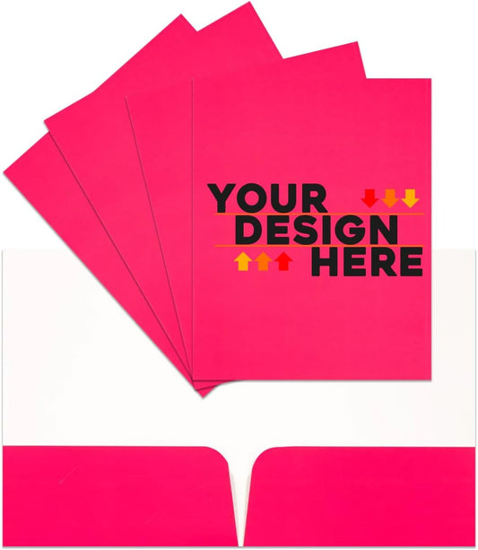 JAM PAPER Custom Printed Semi-Gloss Folders with Round Corner Pockets - Personalized Logo & Text - 10 pt C2S - Pink - 100/Pack
