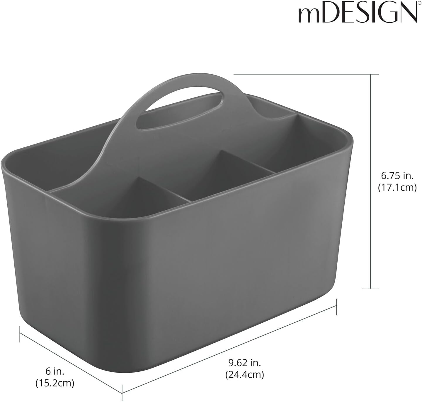 mDesign Plastic Small Office Storage Organizer Utility Tote Caddy with Handle for Cabinets, Desks, Workspaces - Hold Desktop Office Supplies, Pencils, Staplers Lumiere Collection, 2 Pack, Dark Gray