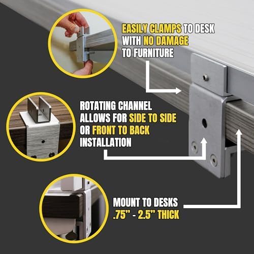 OBEX Polycarbonate Office Desk Mounted Privacy Screen Adjustable Table Top Panel Divider, Universal Aluminum Bracket-USA Made, 24" x 24", White