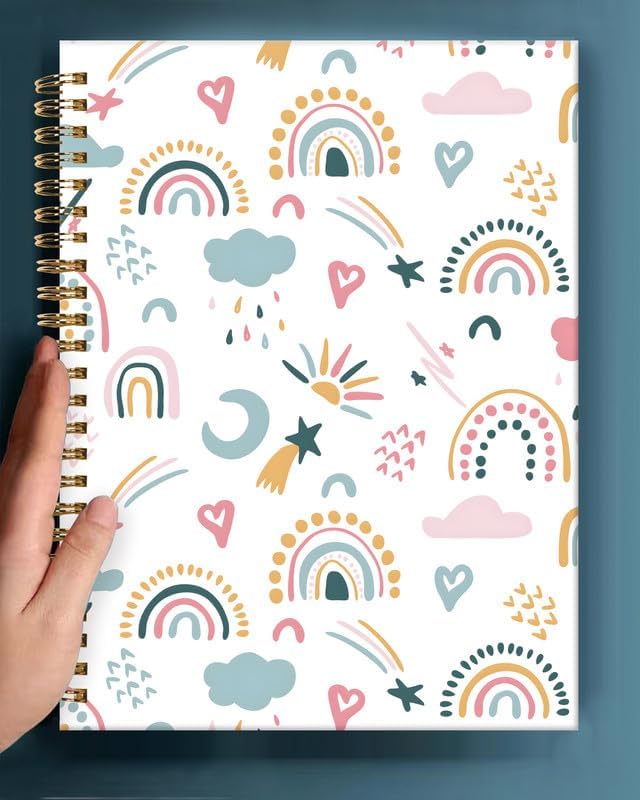 Spiral Journal Notebook,A5 Hardcover Lined Journals for Women Girl 6 x 8.3 in,120 Pages Thick Paper,Cute College Ruled Writing Notebook for Gifts Office Work School(Rainbow Heart)