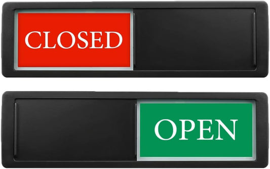 Open Closed Sign for Business Door, Open Signs privacy Slide Door Sign Indicator for Business Storefront, Restroom, Office Door, Wall, Window, Restaurants, Retail Salon Shops (Black)
