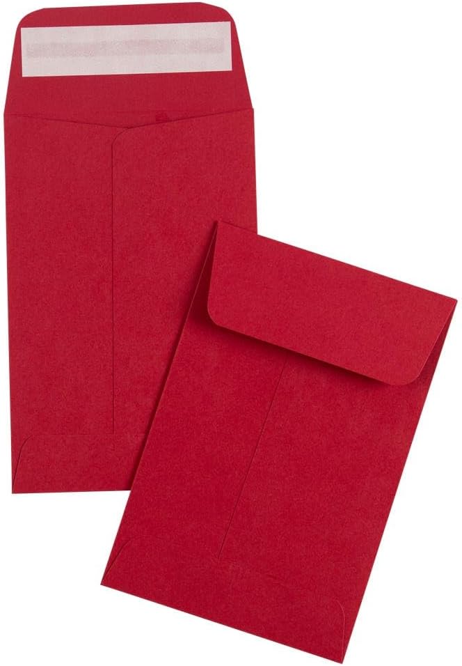 LUXPaper #4 Coin Envelopes | Peel & Press | 3'' x 4 1/2'' | Ruby Red | 80lb. Text | 250 Qty