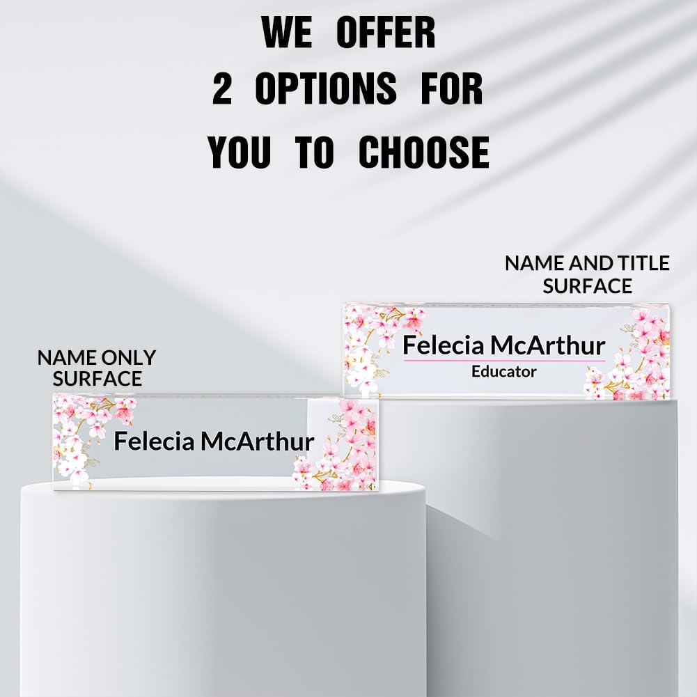 Personalized Office Desk Name Plate on Acrylic Glass - Custom Nameplate Decor, Accessories - Gift for Boss, Coworkers