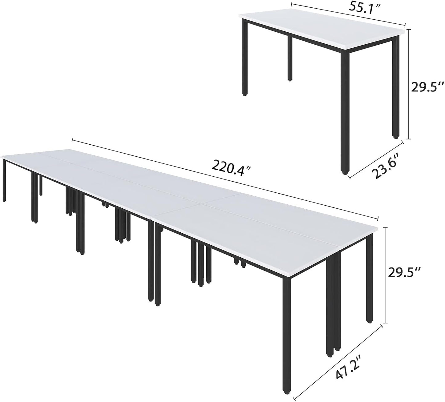 Bonzy Home Conference Tables 18ft Office Computer Desk for Meeting Room Study Writing Printer Table Meeting Seminar Table for 20 People Rustic Modern White 8PCS 220.4"x47.2"x29.5"