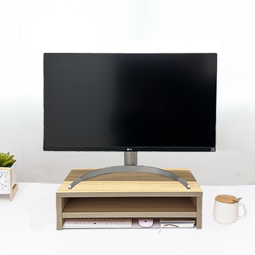 JZD Wood Monitor Stand for Desk,Ergonomic Wooden Desktop Organizer with Storage for Home Office