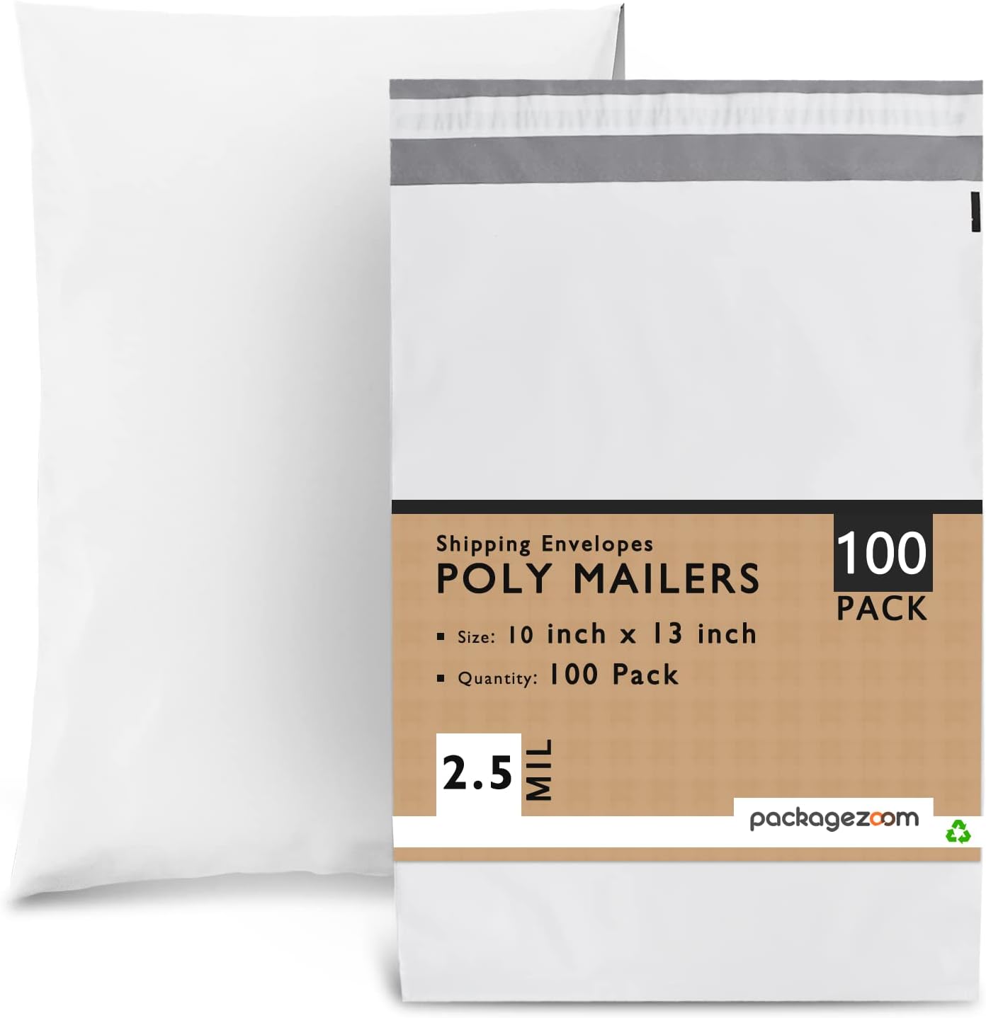 PackageZoom Poly Mailers 10x13 100 Pcs Self-Seal Shipping Envelopes For Businesses, Strong Adhesive Mailing Bags, Tear & Water-Resistant Protective Shipping Bags Light Grey