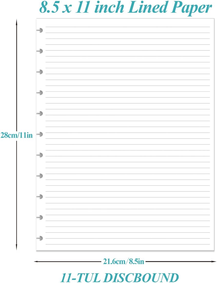 (3-Pack) A4 TUL Discbound Lined Refill Paper, 11 Disc Ruled Filler Paper, Letter Size 100Sheets / 200Pages, 100gsm, White, 8.5'' x 11''