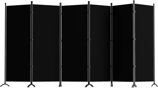 Room Divider 6-Panel Privacy Screen, Portable Screen Steel Frame with Hook&Loop for Home, Office, Classroom, Studio, Meeting (Black)