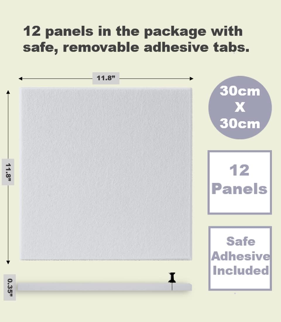 Large Cork Board Alternative - 12-Pack Felt Wall Tiles with Safe Removable Adhesive Tabs, Cork Wall Tiles Bulletin Board Home Office Essentials - Gray White