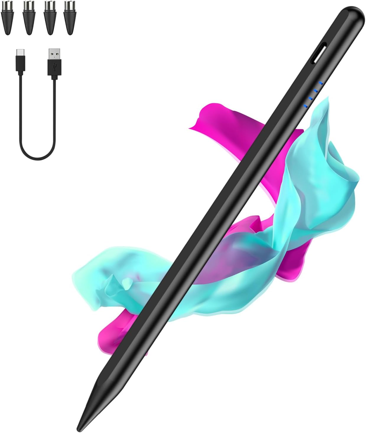 Stylus Pen for Android and IOS Touch Screen Pen,Tablet Pencil with 4 Pom Tip,Magnetic Phone Stylus Compatible with Samsung/Huawei/Lenovo/Mi/Vivo and Other Android Smartphone and Tablet Devices - Black