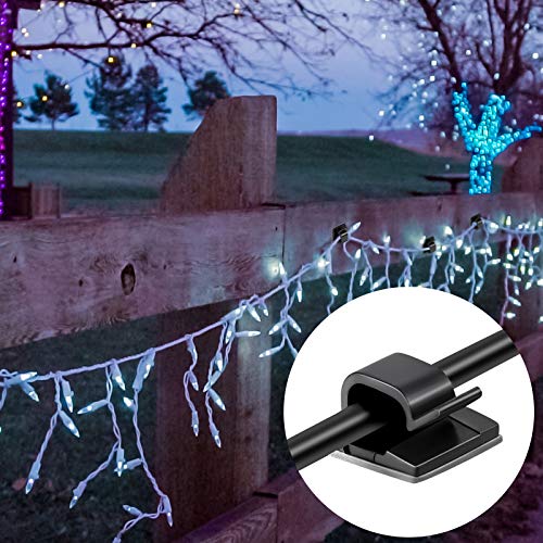 Blulu 100 Pieces Adhesive Cable Clips Bulk Wire Hooks Organizers for Cords Outdoor Rope Light Clips for String Fairy Hanging Lights Halloween Thanksgiving Christmas Party