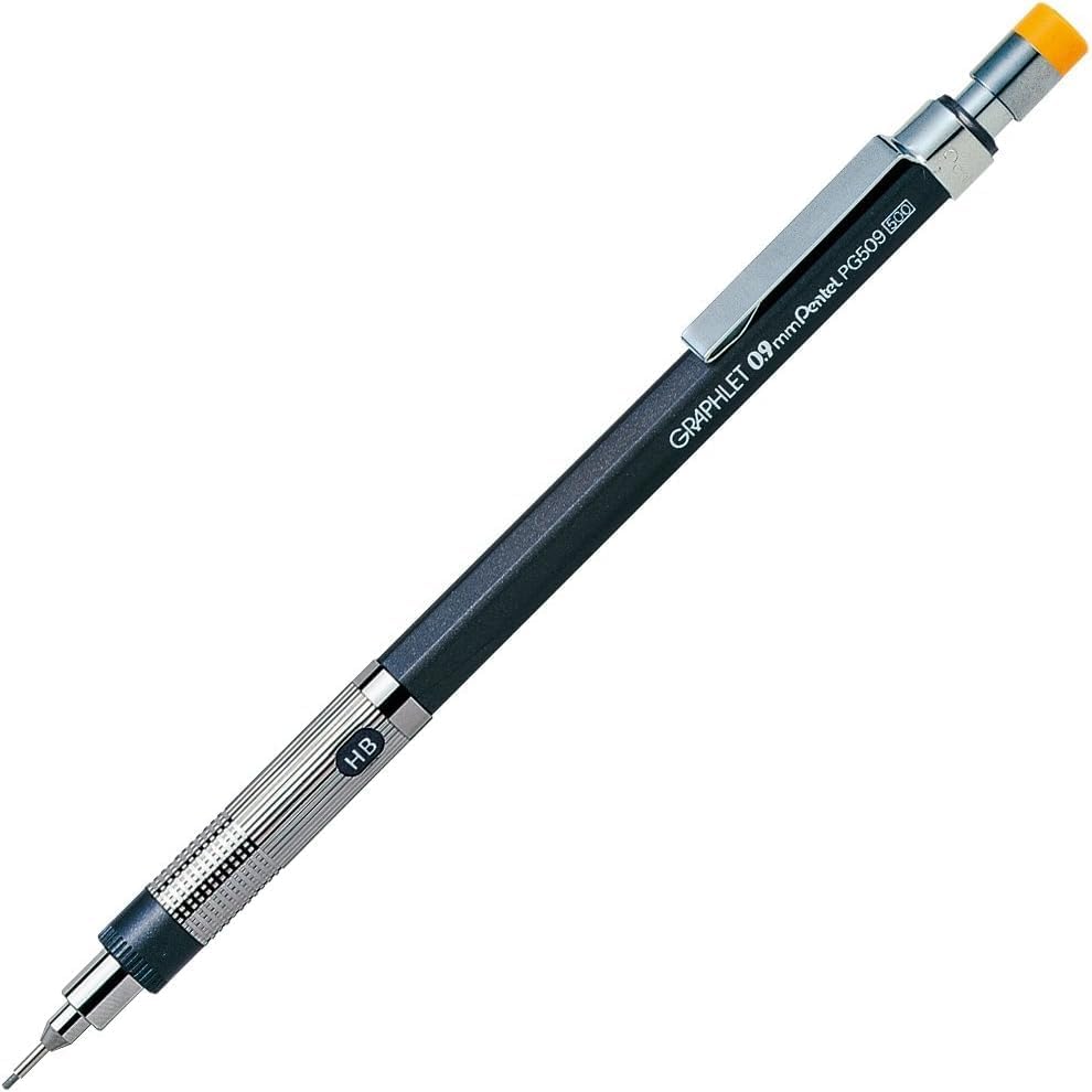Graphlet Mechanical Drafting Pencil + Ain HB/B/2B leads, original Black slim pen case (0.9mm)