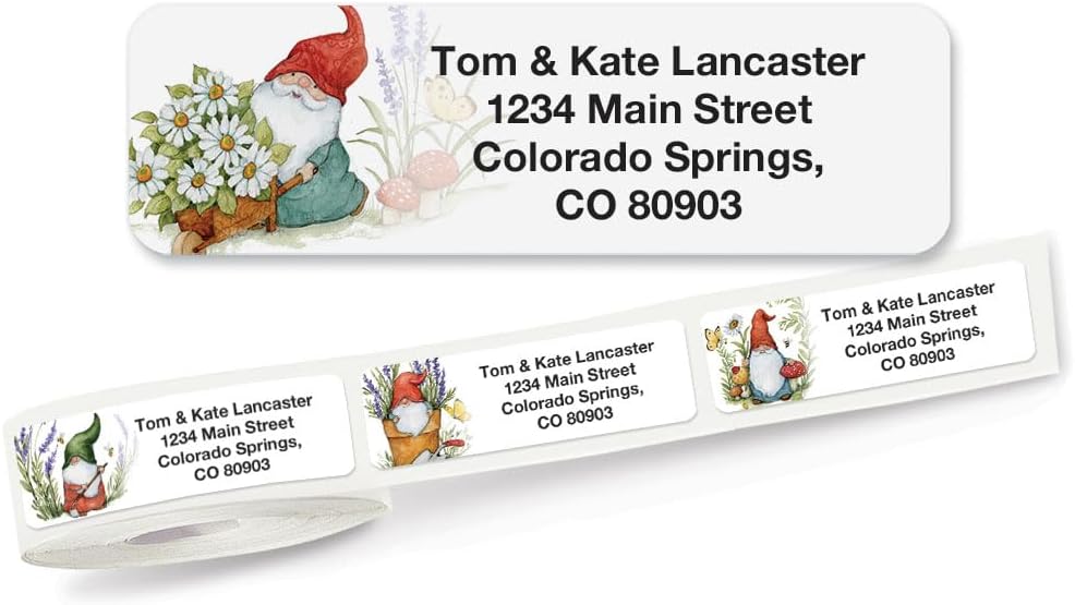 Colorful Images Forest Gnomes Rolled Personalized Return Address Mailing Labels with Dispenser, Customize with Name & Shipping Address, 500 ¾” x 2½” Self Adhesive, Easy Peel Label Roll