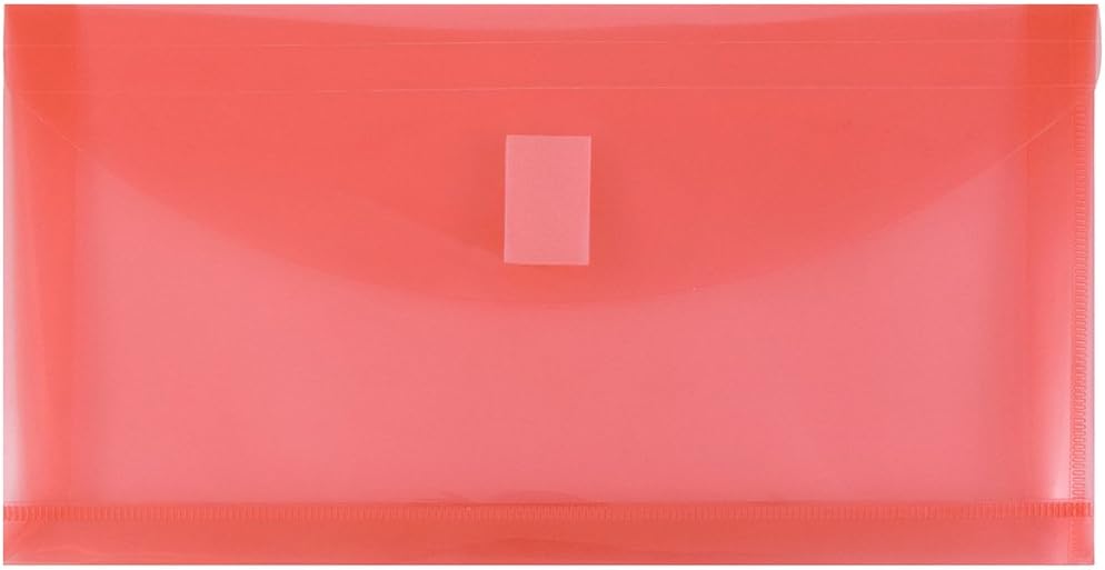 JAM PAPER Plastic Expansion Envelopes with Hook & Loop Closure - #10 Booklet Wallet - 5 1/4 x 10 with 1 Inch Expansion - Red - 12/Pack