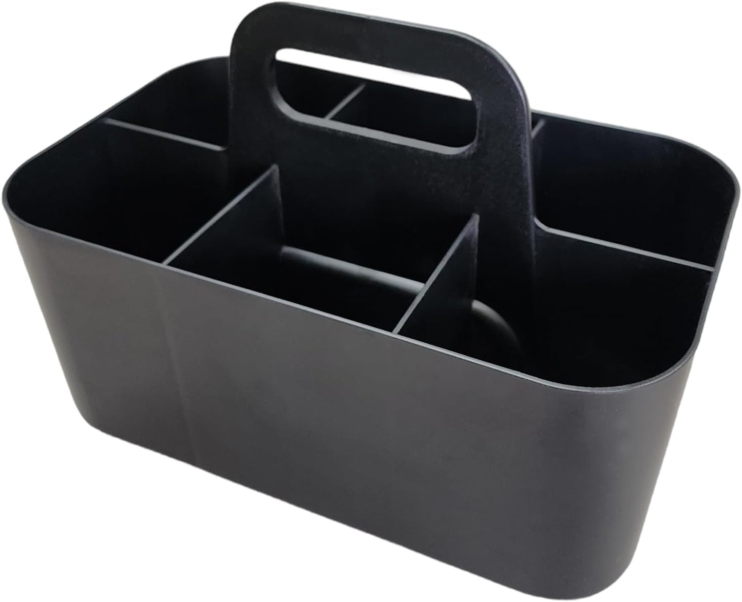 Small Stackable Plastic Caddy with Handle 6 Compartment | Desk, Makeup, Dorm Caddy, Classroom Art Organizers - 4 Pack, Made In USA (Black/Red/Blue/Green)