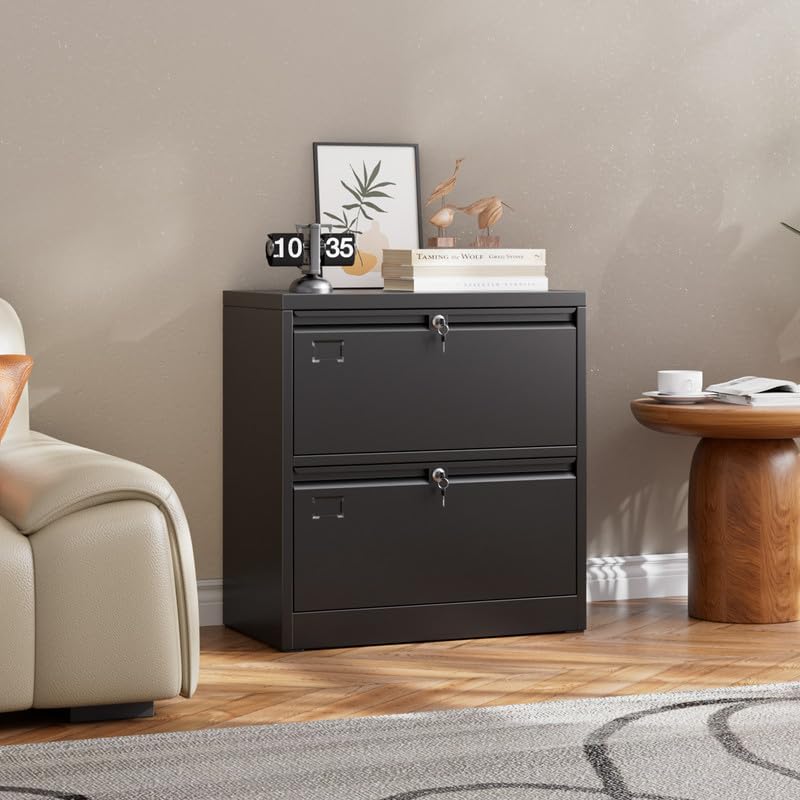 Aobabo Lateral File Cabinet 2 Drawer,Lockable Metal Filing Cabinet, Suitable for Home Office School Hanging Files Letter/Legal Size,Required-Assembly,Black