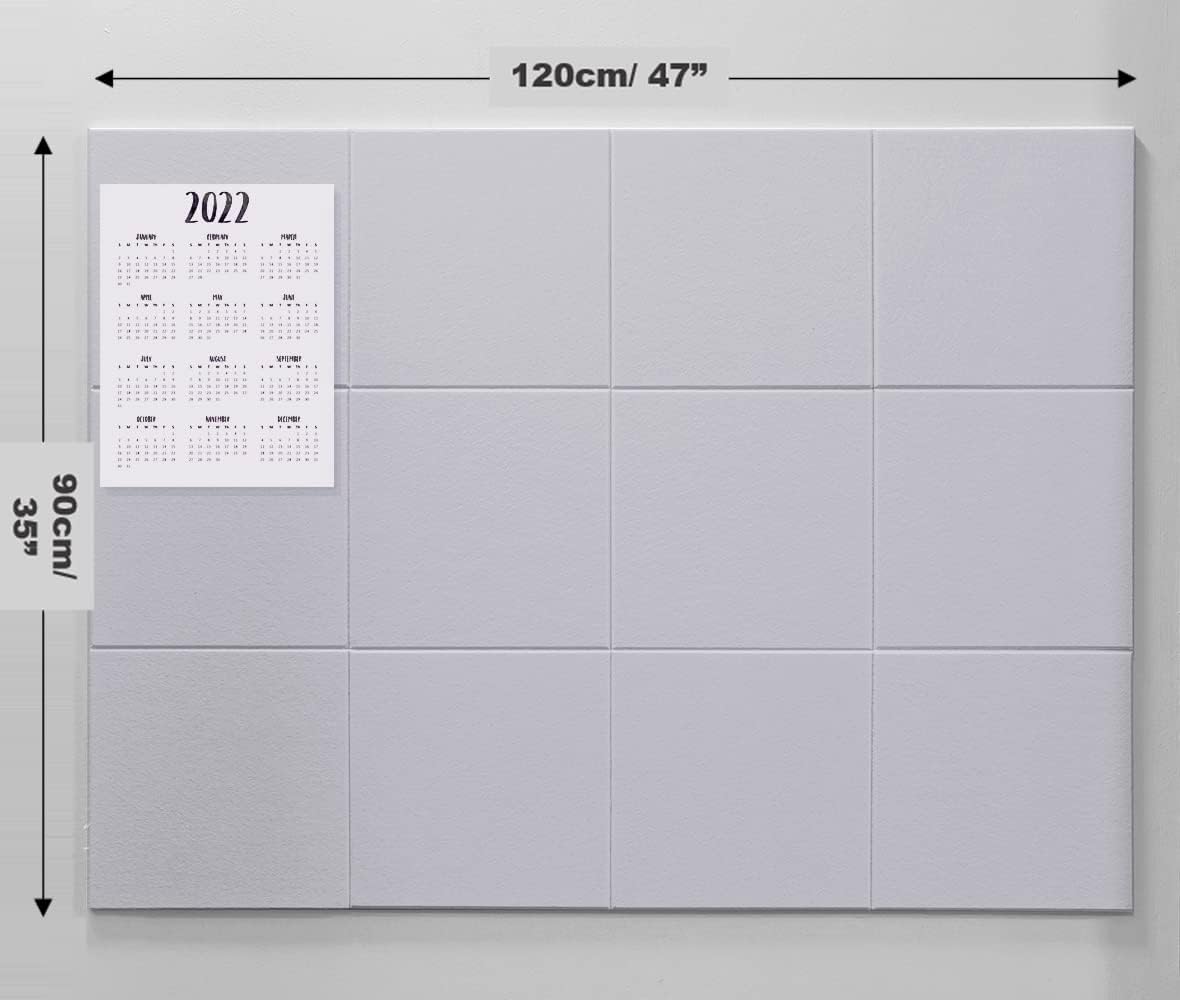 Large Cork Board Alternative - 12-Pack Felt Wall Tiles with Safe Removable Adhesive Tabs, Cork Wall Tiles Bulletin Board Home Office Essentials - Gray White