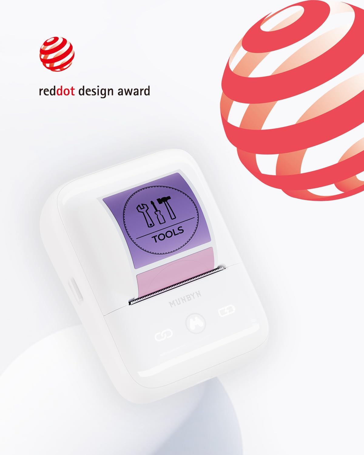 MUNBYN FM226 Label Maker with Tape, Bluetooth Inkless Portable Thermal Sticker Machine,for 0.78-2inch Labels, for Small Businesses, Office Supplies, Address, Clothing, 11H Working Time,White