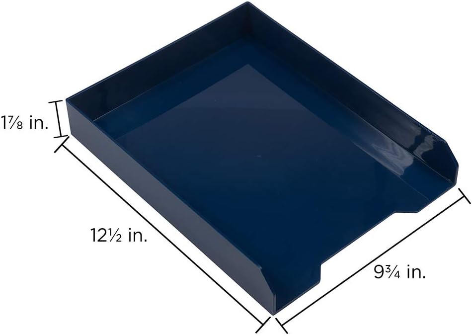 JAM PAPER Stackable Paper Trays - Navy Blue - Desktop Document, Letter, & File Organizer Tray - Sold Individually
