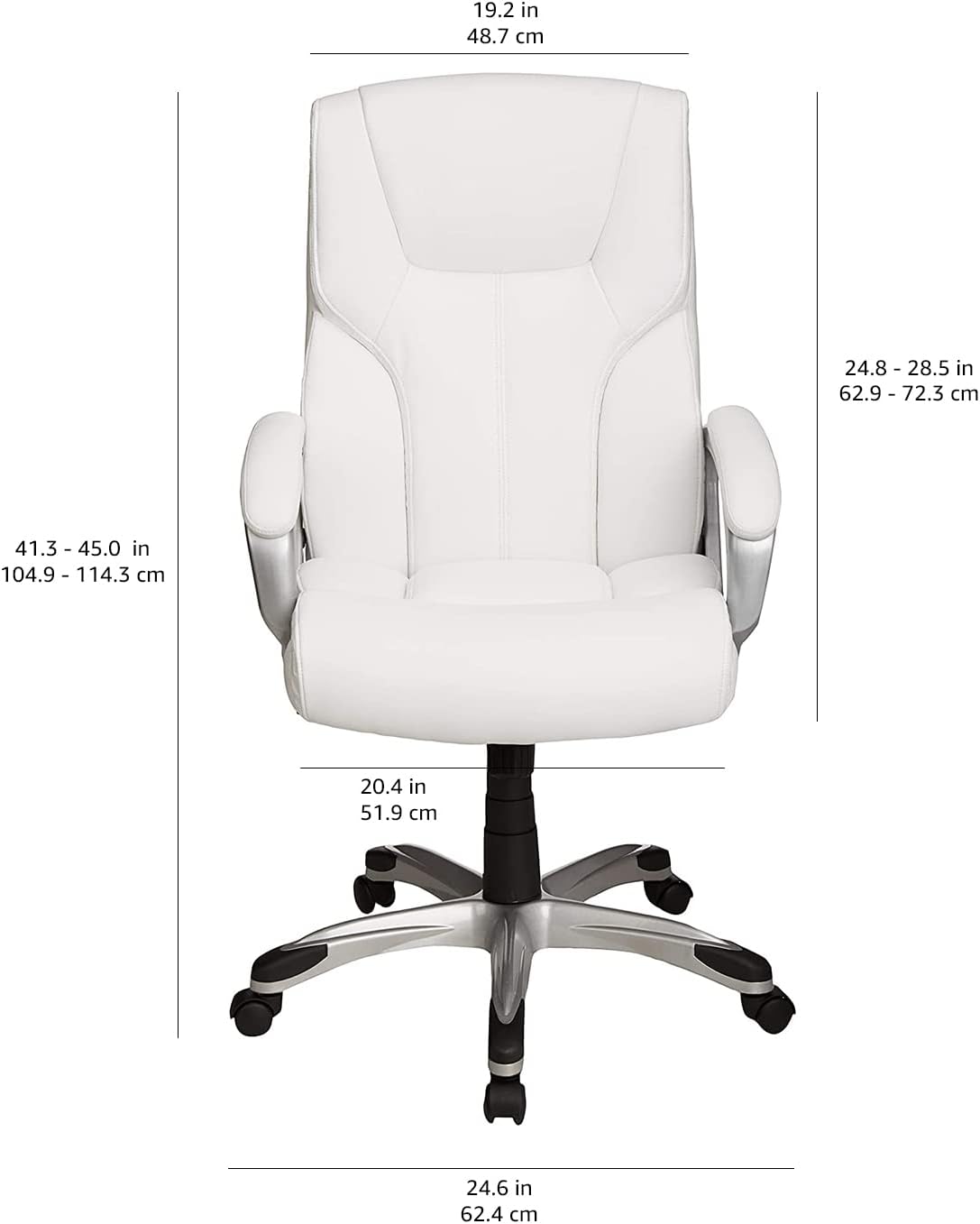 Amazon Basics Executive Home Office Desk Chair with Padded Armrests, Adjustable Height and Tilt, Rolling Swivel Chair, 275 Pound Capacity, White and Pewter