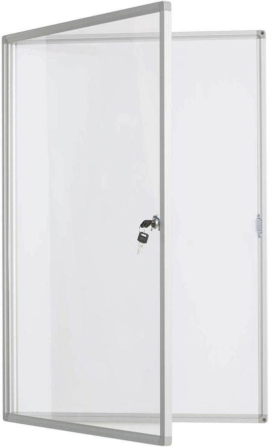 BIBOC 36x24 Inches Lockable Bulletin Boards White Board Frame Enclosed Display Case,with Magnets,for School Message Notice Whiteboard
