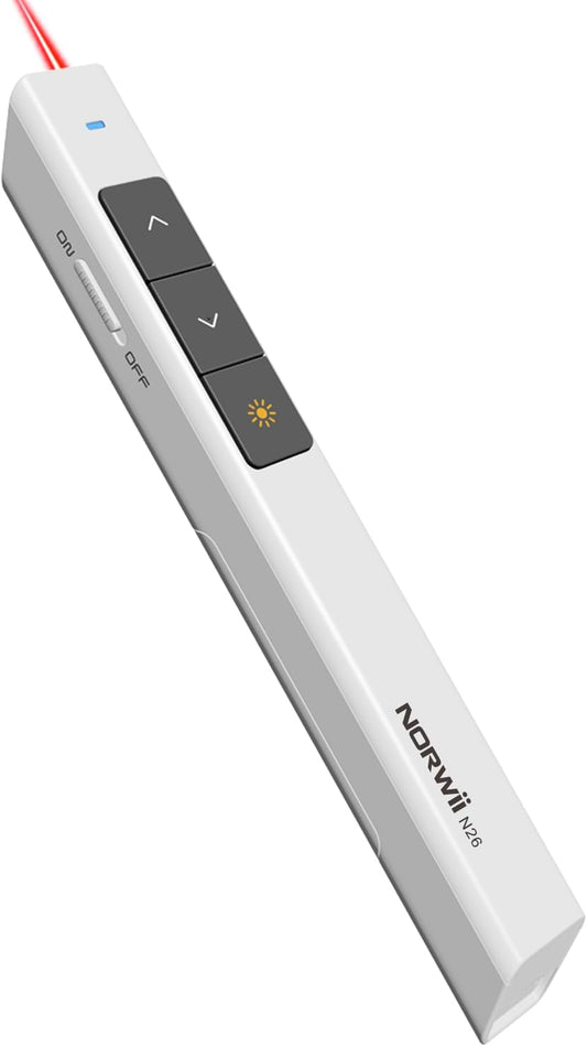 Norwii N26 Wireless Presentation Clicker, Presentation Remote, PowerPoint Clicker with Pointer for PowerPoint Presentations, Power Point Clicker Wireless Presenter - White