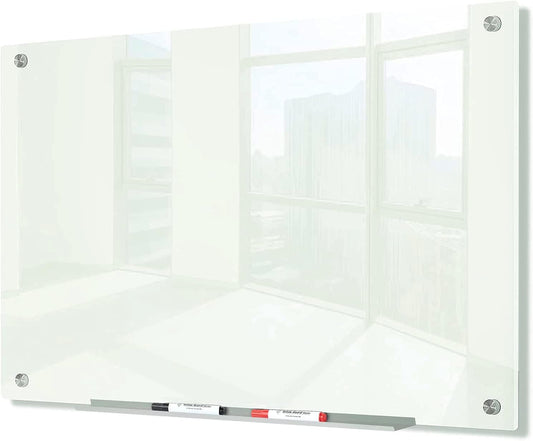 J&J worldwide Glass Whiteboard 47"x35", Magnetic White Board Glass Dry Erase Board Large Frameless Glass White Board for Office, Home & School with Marker Tray & Markers