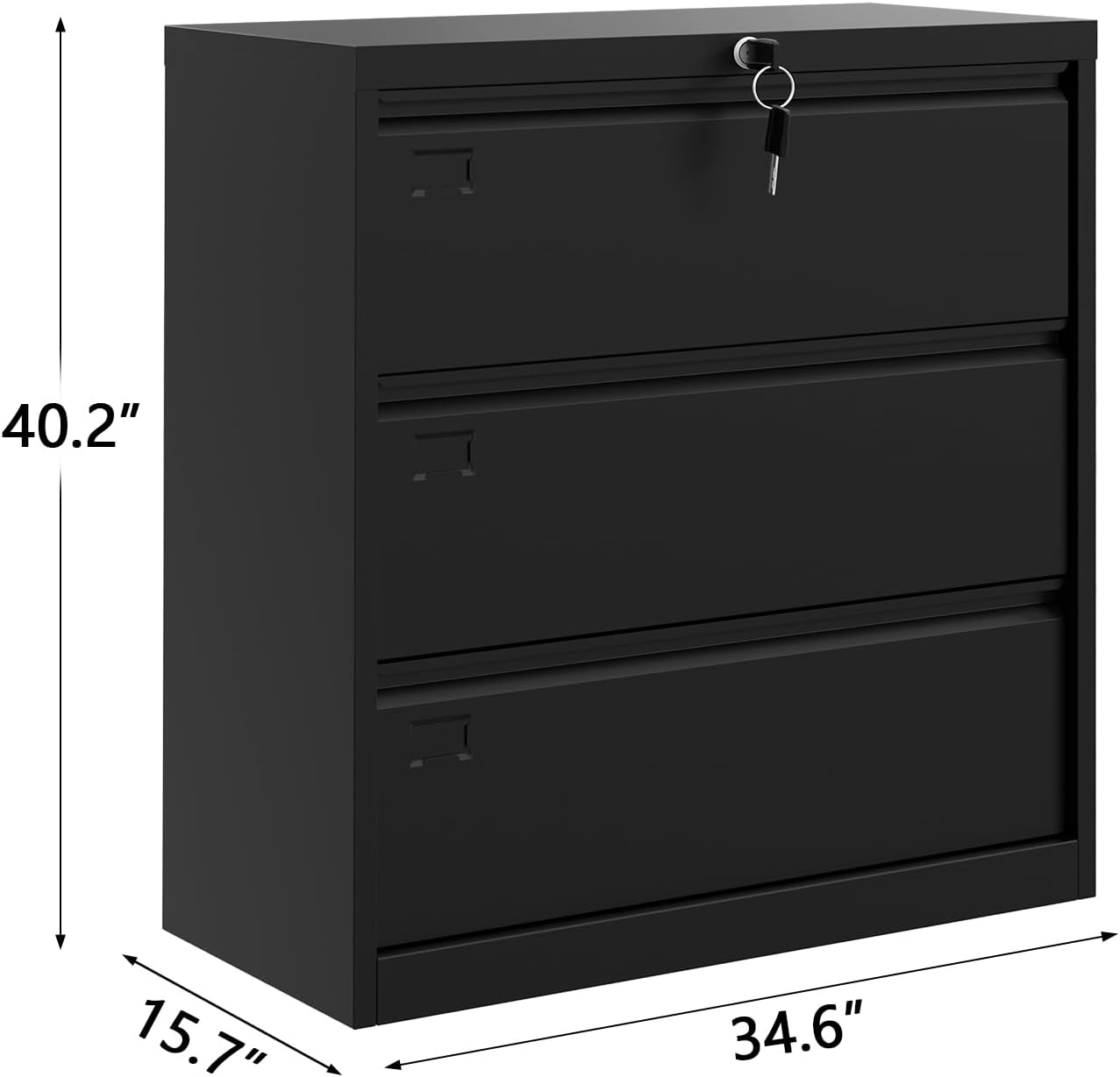 GarveeHome 3-Drawer Lateral File Cabinet with Lock,Heavy Duty Steel Office Storage for Letter/Legal/A4 Documents, Easy Assembly Space-Saving Design - Black