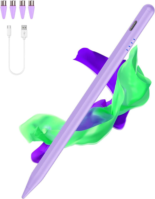 Stylus Pen for Android and iOS Touch Screen Pen,Tablet Pencil with 4 Pom Tip,Magnetic Phone Stylus Compatible with Samsung/Huawei/Lenovo/Mi/Vivo and Other Android Smartphone and Tablet Devices-Purple