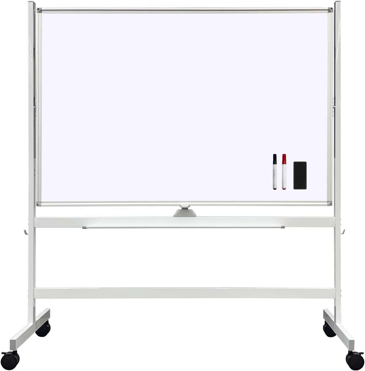 Large Rolling Whiteboard on Wheels, 48" x 32" Double-Sided Mobile White Board with Stand, Portable Standing Dry Erase Board Easel for Home Office Classroom School (32" x 48" WH)