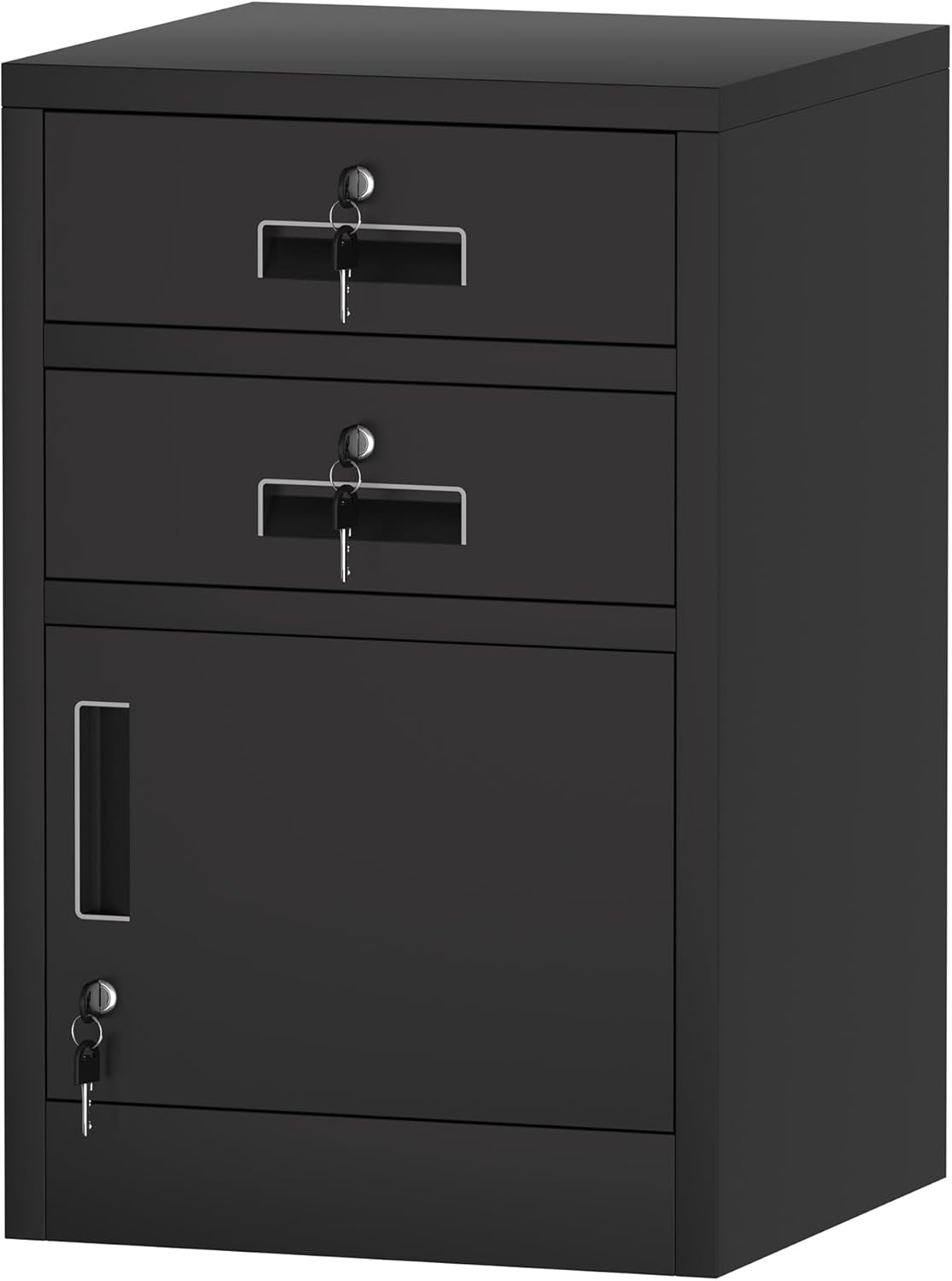 Metal Storage Cabinet with Locking Door and 2 Lockable Drawers for Home Office Bedroom Living Room (Black)