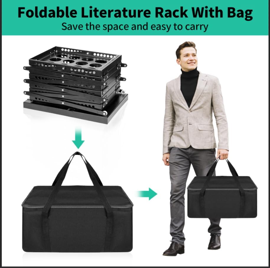 Folding Literature Rack, 6 Pockets Metal Brochure Holder Stand Floor Standing Magazine Rack，Double-sided Display Flyer Holder Stand Literature Stand for Trade Show Office Store Home