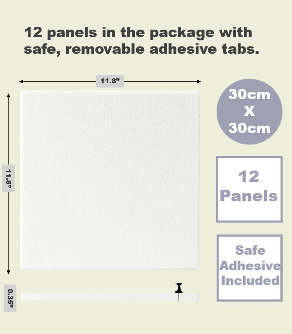 Large Cork Board Alternative - 12-Pack Felt Wall Tiles with Safe Removable Adhesive Tabs, Cork Wall Tiles Bulletin Board Home Office Essentials - Warm White