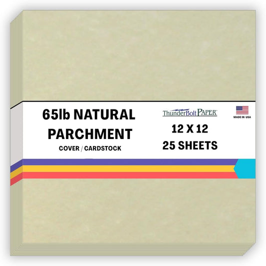 25 Natural Parchment 65lb Cover Paper Sheets 12 X 12 Inches Cardstock Weight Colored Sheets 12" X 12" (12X12 Inches) Scrapbook Album|Cover Size - Printable Old Parchment Semblance