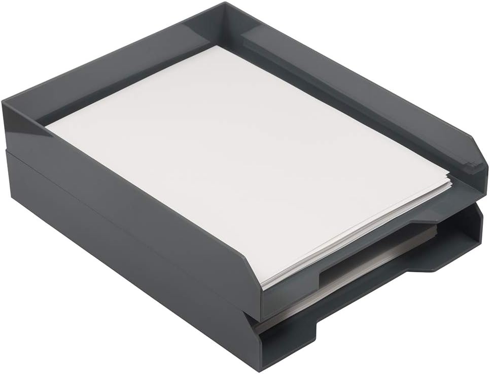 JAM PAPER Stackable Paper Trays - Grey - Desktop Document, Letter, & File Organizer Tray - Sold Individually