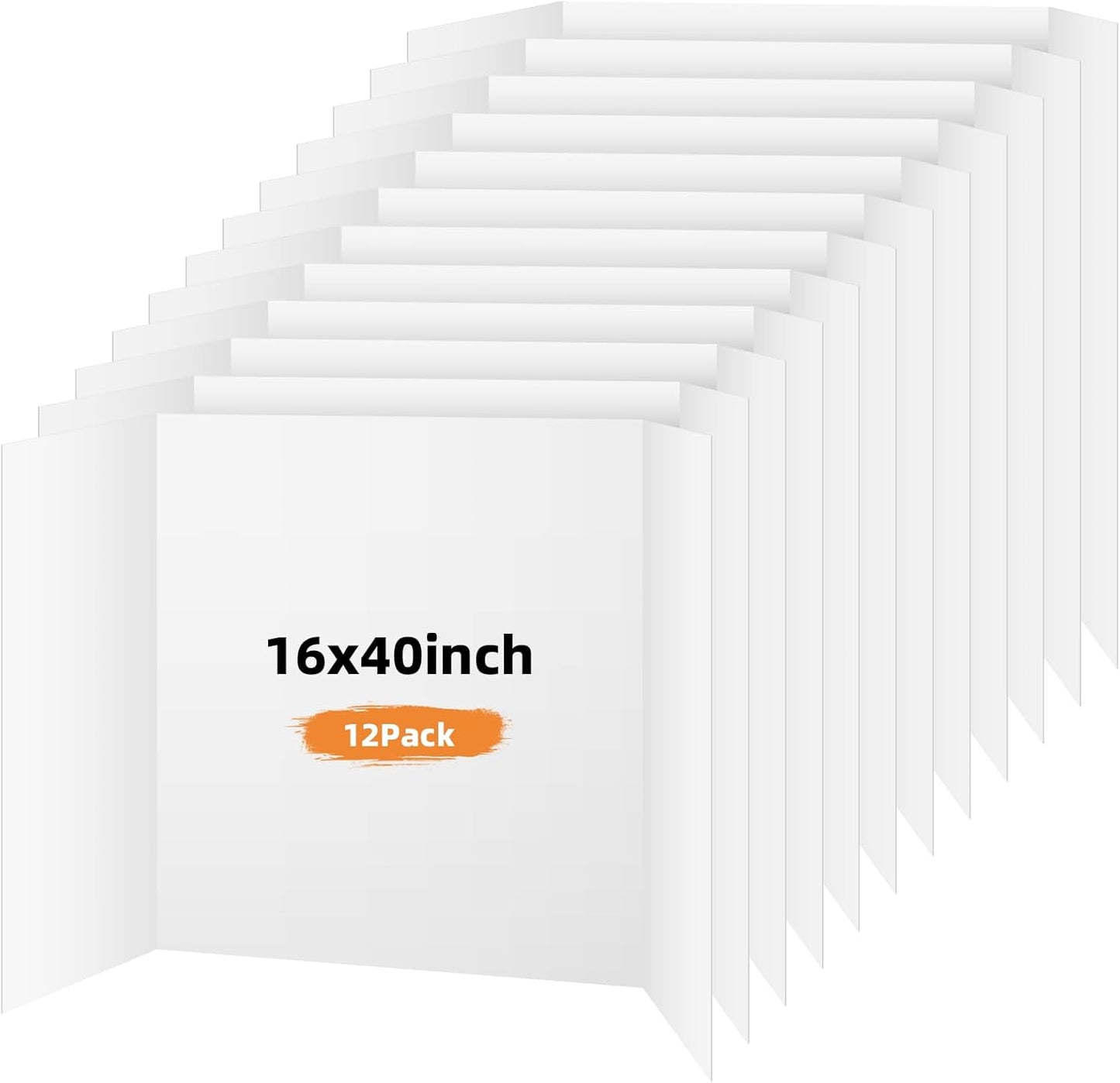 12 Pack Trifold Poster Board, 16x40 Inches White Presentation Board, Portable Display Board for Science Fair, School DIY Project and Business Exhibitions