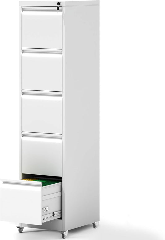 5 Drawer Mobile File Cabinet, Filing Cabinet Home Office for Letter, Legal Size, White