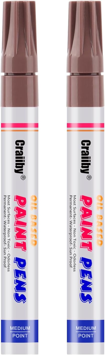 Brown Paint Markers, 2 Pack Oil-Based Waterproof Quick Dry Permanent Paint Pen Set for Rocks Painting, Wood, Fabric, Plastic, Canvas, Glass, Mugs, Metal, Tire, Stone, DIY Craft