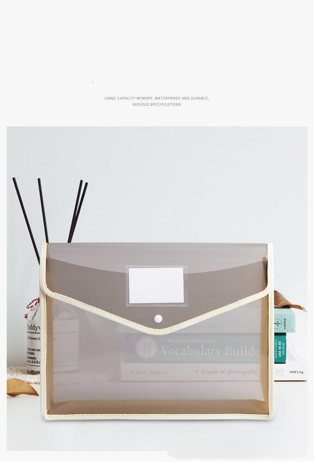 Plastic File Folders Envelope - Expanding File Wallet Organizer Documents Folder with Snap Closure and Pocket No Dividers, Large Capacity, Fit Letter/A4 Size - 5 Packs