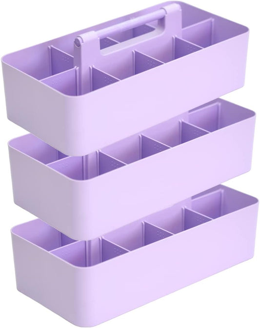 -Large Portable Caddy, DIY Dividers, 8 Compartments, School Office Supplies Home Business Basket with Handle Storage Modern Made in USA (3 PACK, Lavender)